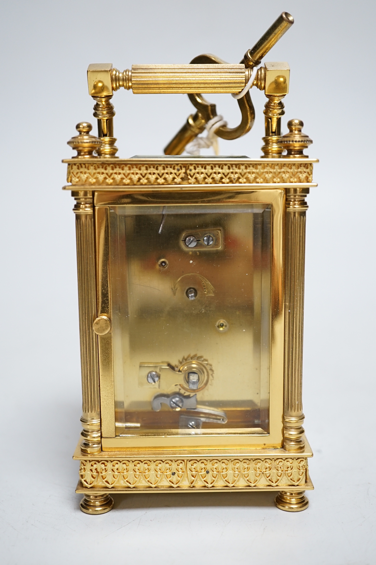 A French gilt brass carriage timepiece with key, Henry Le Moini, Paris, 13cm high